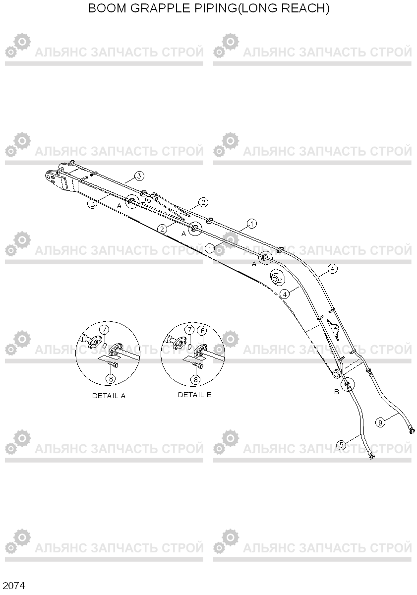 2074 BOOM GRAPPLE PIPING(LONG REACH) R290LC-3H, Hyundai