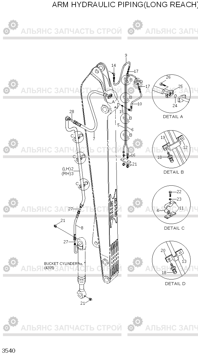 3540 ARM HYDRAULIC PIPING(LONG REACH) R290LC7H, Hyundai