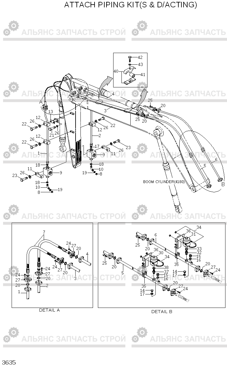 3635 ATTACH PIPING KIT(S & D/ACTING) R290LC7H, Hyundai