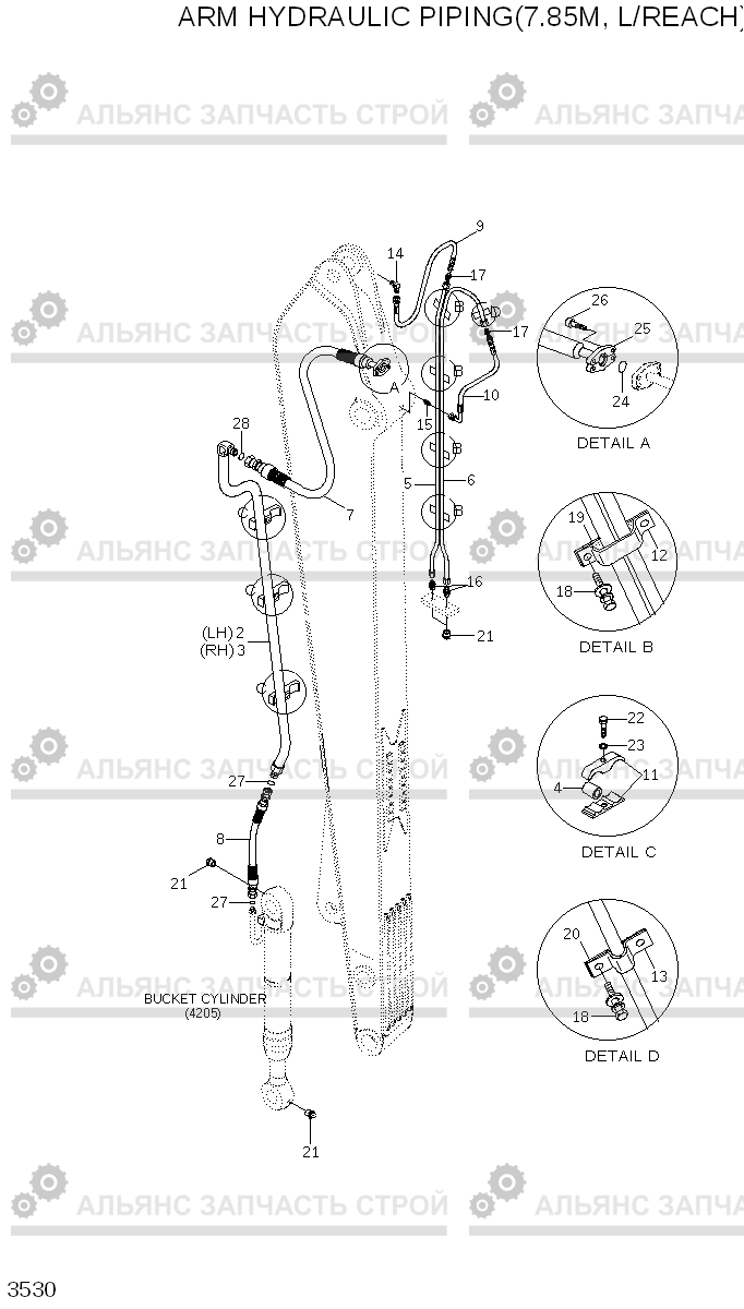 3530 ARM HYDRAULIC PIPING(7.85M, L/REACH) R300LC-7, Hyundai