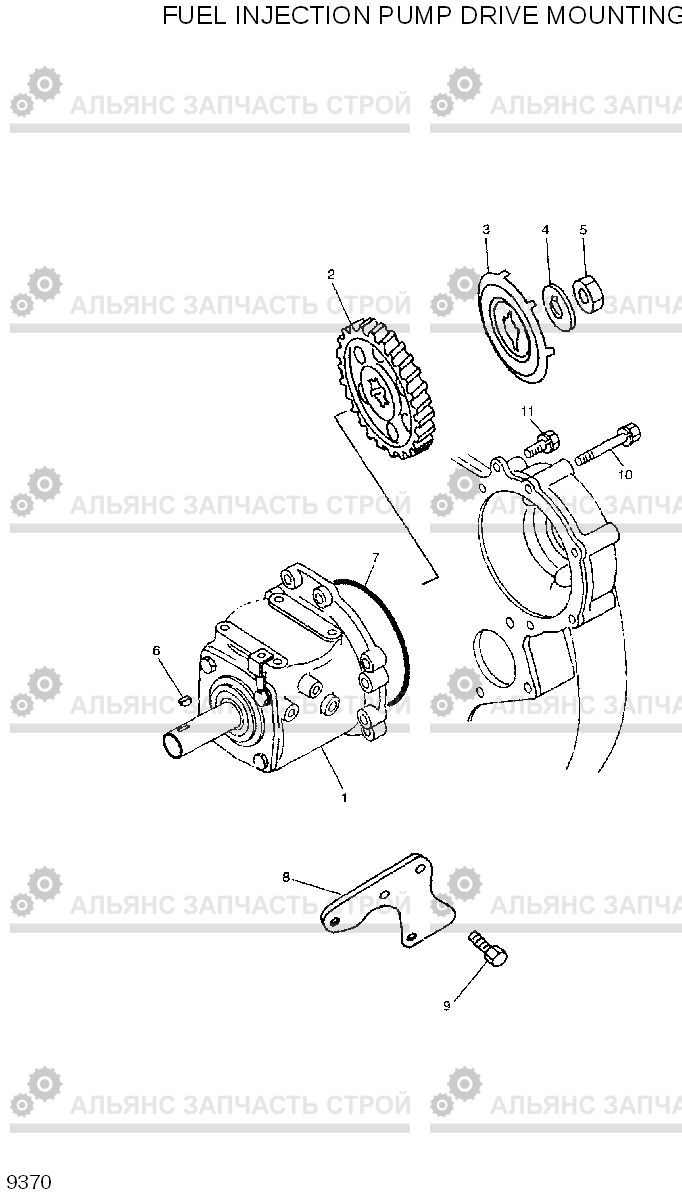 9370 FUEL INJECTION PUMP DRIVE MOUNTING R300LC-7, Hyundai