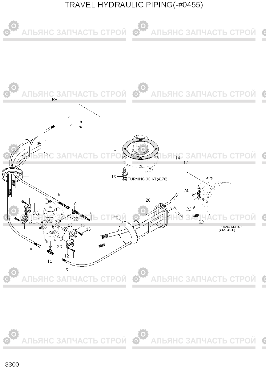 3300 TRAVEL HYDRAULIC PIPING(-#0455) R320LC-7, Hyundai