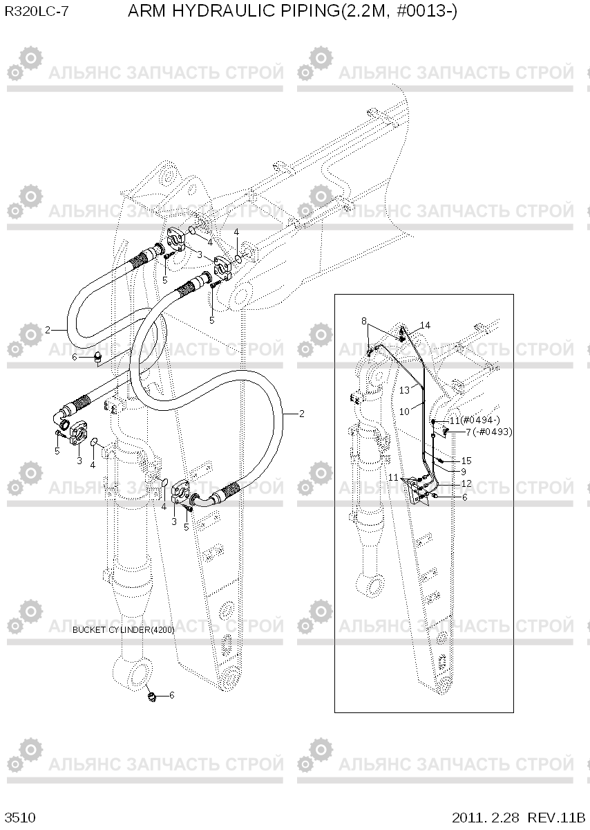 3510 ARM HYDRAULIC PIPING(2.2M, #0013-) R320LC-7, Hyundai