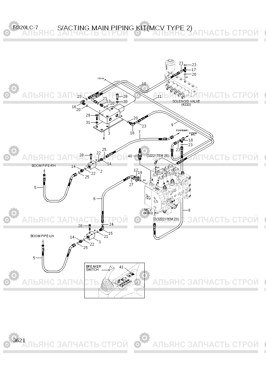 3621 S/ACTING MAIN PIPING KIT(MCV TYPE 2) R320LC-7, Hyundai