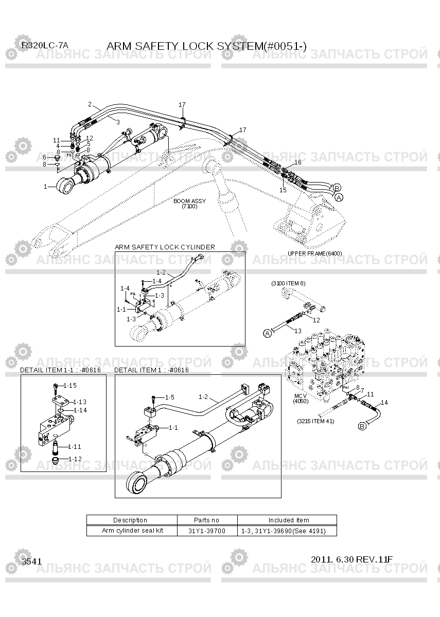 3541 ARM SAFETY LOCK SYSTEM(#0051-) R320LC-7A, Hyundai