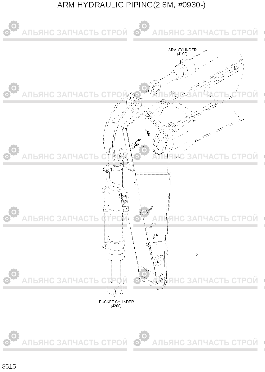 3560 ARM HYDRAULIC PIPING(2.8M, #0930-) R360LC-7, Hyundai