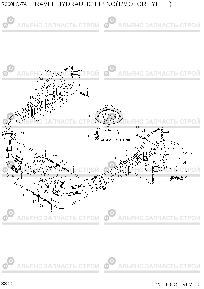 3300 TRAVEL HYDRAULIC PIPING(T/MOTOR TYPE 1) R360LC-7A, Hyundai