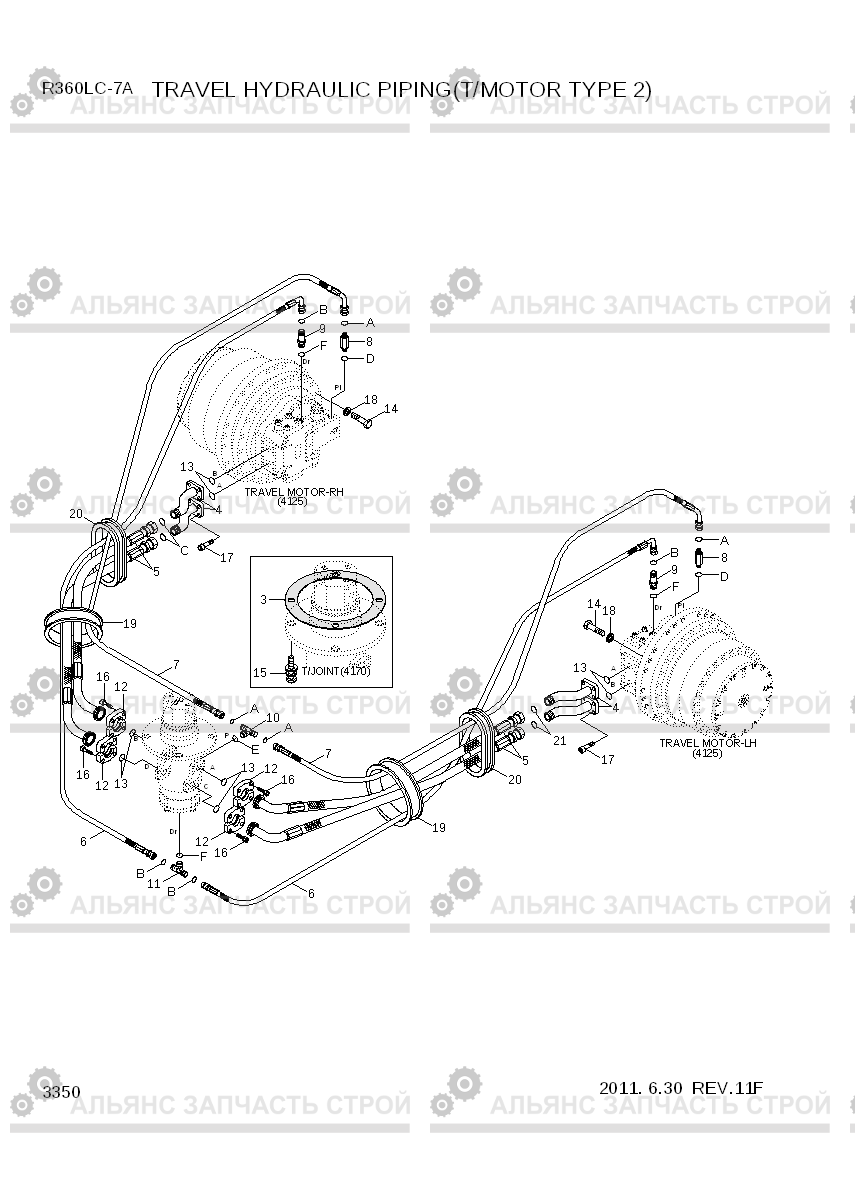 3350 TRAVEL HYDRAULIC PIPING(T/MOTOR TYPE 2) R360LC-7A, Hyundai