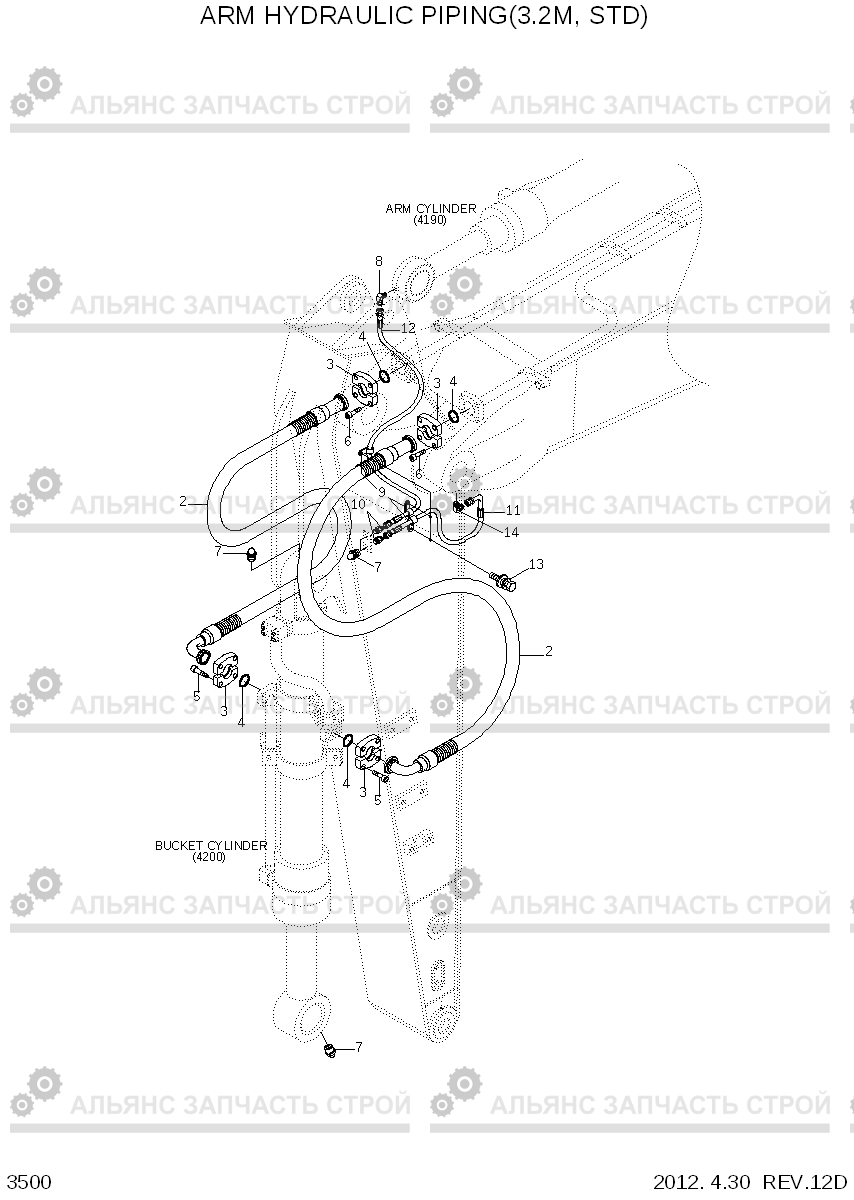 3500 ARM HYDRAULIC PIPING(3.2M, STD) R360LC-7A, Hyundai