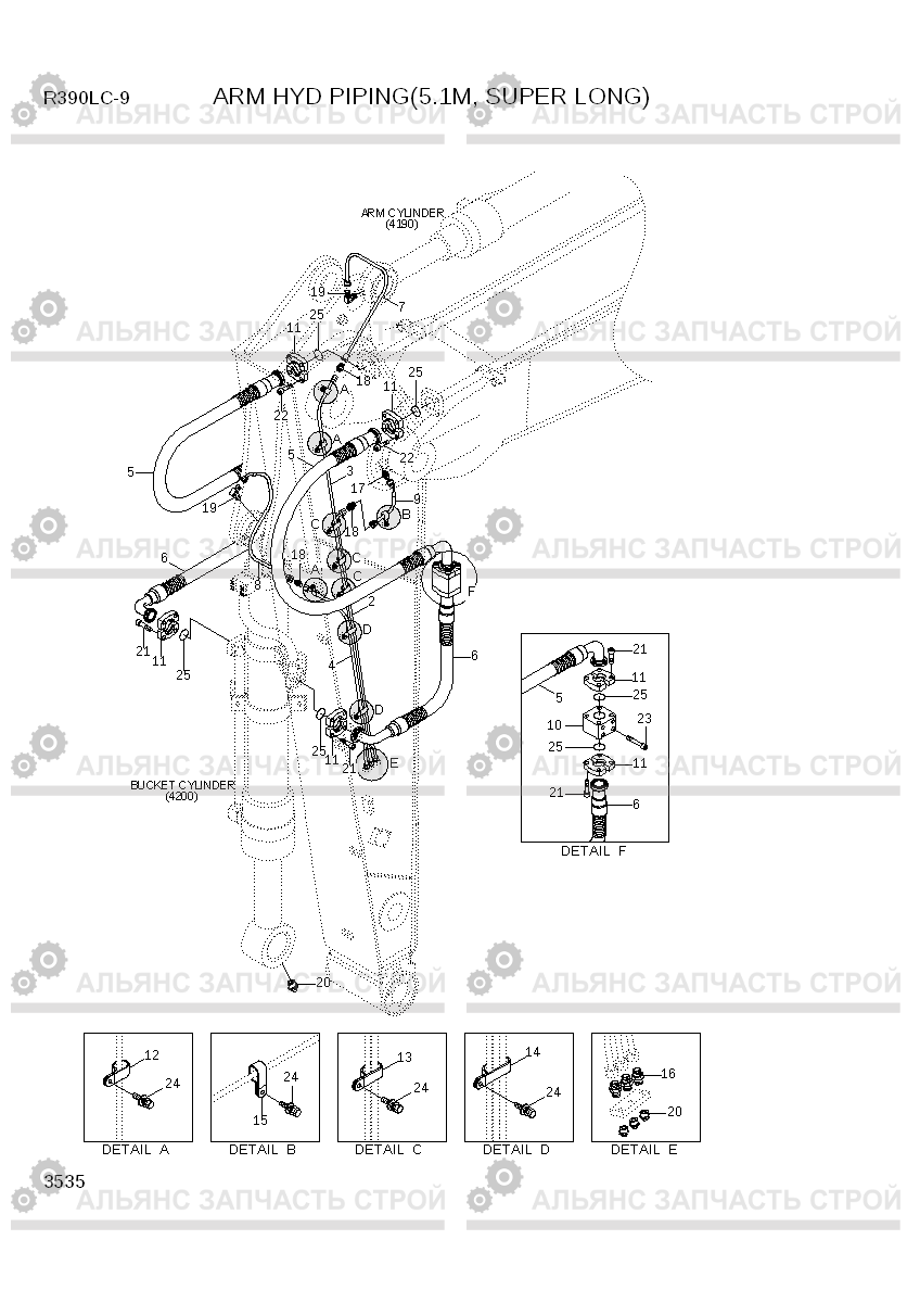 3535 ARM HYDRAULIC PIPING(5.1M, SUPER LONG) R390LC-9(INDIA), Hyundai