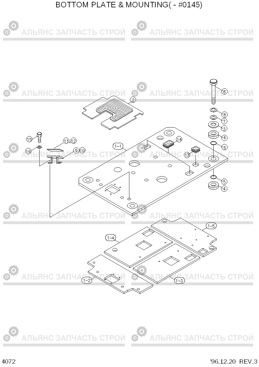 4072 BOTTOM PLATE & MOUNTING(-#0145) R450LC-3(-#1000), Hyundai