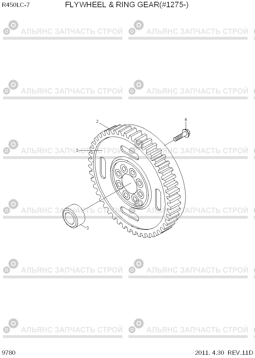 9780 FLYWHEEL & RING GEAR(#1275-) R450LC-7, Hyundai