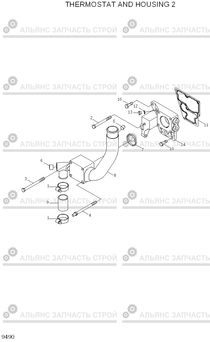 9490 THERMOSTAT AND HOUSING 2 R450LC-7A, Hyundai
