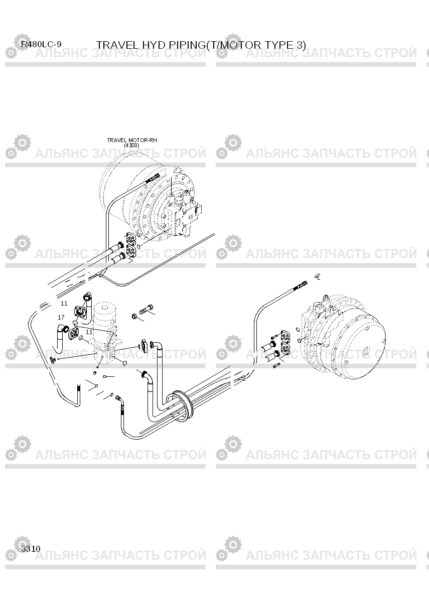 3310 TRAVEL HYD PIPING (T/MOTOR TYPE 3) R480LC-9, Hyundai