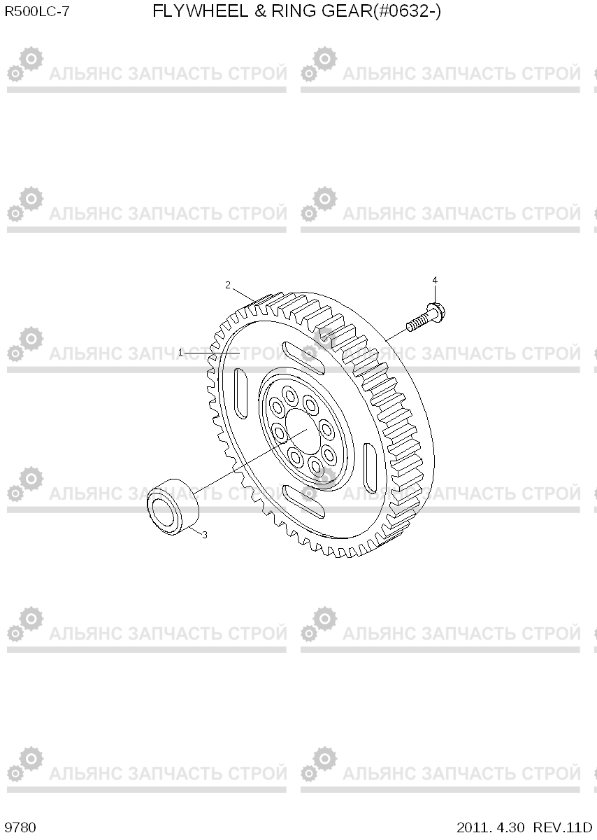 9780 FLYWHEEL & RING GEAR(#0632-) R500LC-7, Hyundai