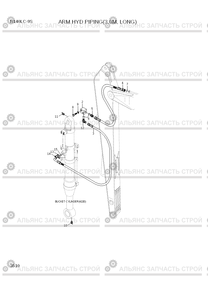 3510 ARM HYD PIPING(3.0M, LONG) R140LC-9S(BRAZIL), Hyundai
