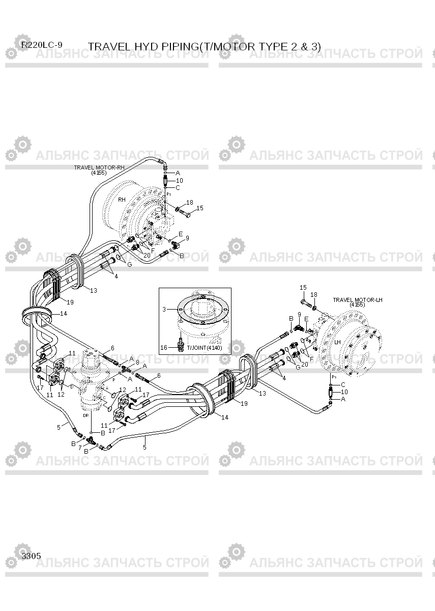 3305 TRAVEL HYD PIPING(T/MOTOR TYPE 2 & 3) R220LC-9(INDIA), Hyundai